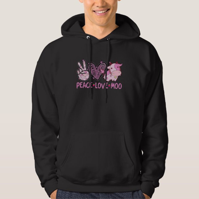 Peace Love Moo Cows Tie Dye Rainbow Vegan Farm Gir Hoodie (Framsida)