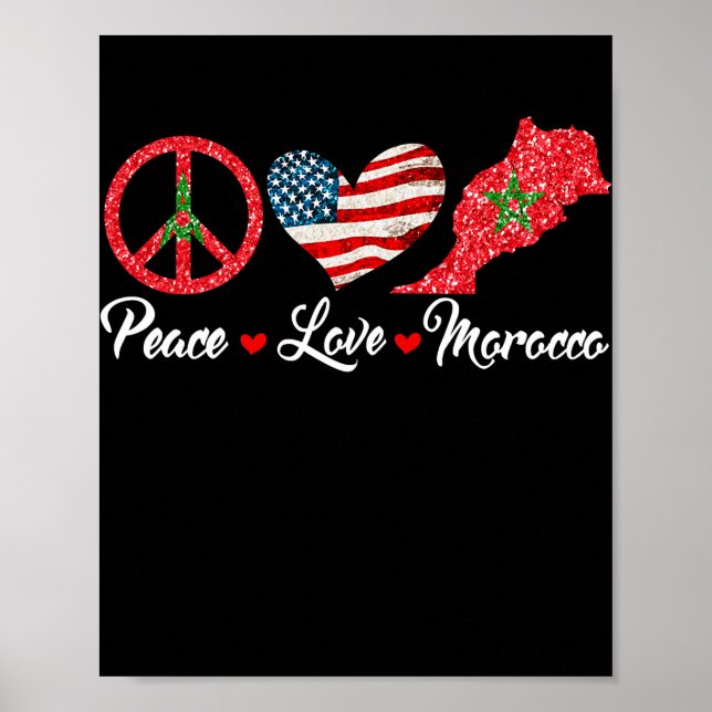 Peace Love Morocco American Flag Men Women Kid Poster (Framsidan)