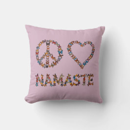 Peace Love Namaste - Pink Butterfly Art Print Kudde