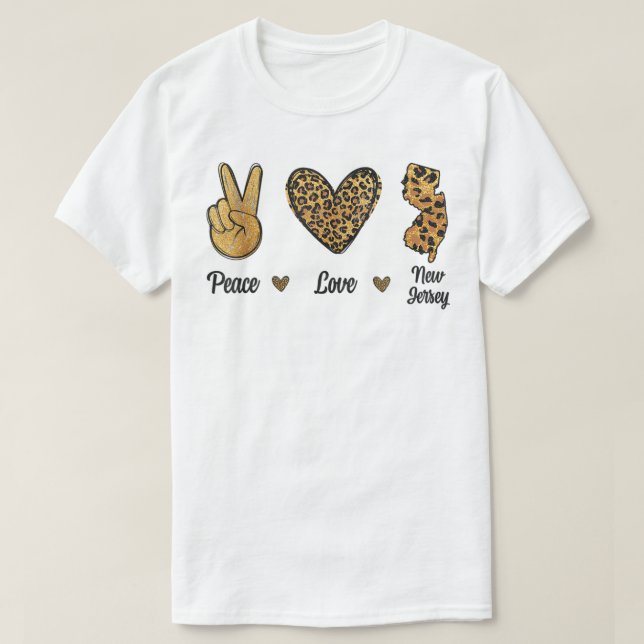 Peace Love New Jersey Leopard Flag Map Souvenirs M T Shirt (Design framsida)