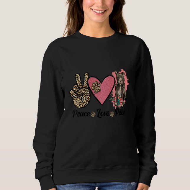 Peace Love Pitbull Leopard Heart Floral Outfit for T Shirt (Framsida)