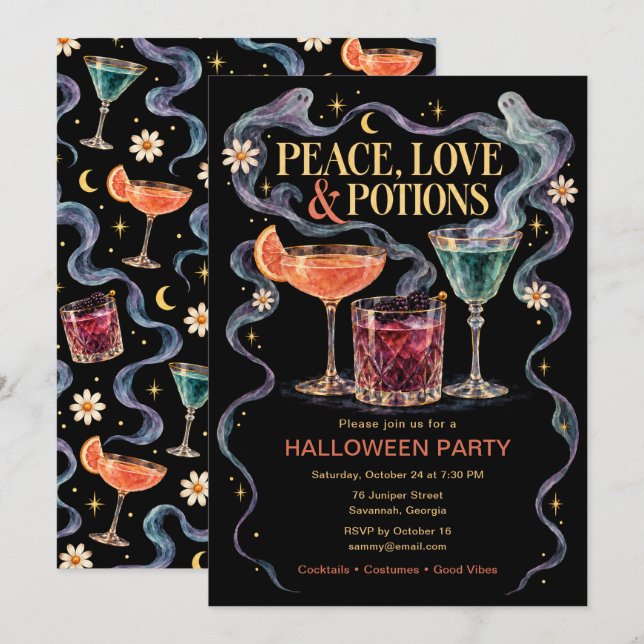 Peace Love & Potions Halloweenfest Inbjudningar (Fram/baksida)