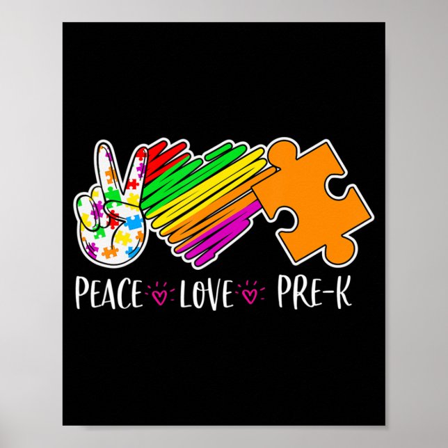 Peace Love Pre-K Autism Awareness - 100 days smart Poster (Framsidan)