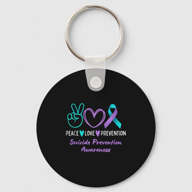 Peace Love Prevention Suicide Awareness Teal Purpl Nyckelring (Framsida)