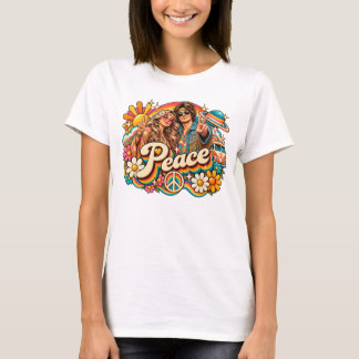 Peace & Love – Retro 70s Hippie Rainbow T Shirt