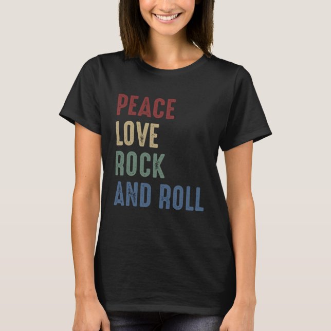 Peace Love Rock And Roll Distressed Rock Concert T Shirt (Framsida)