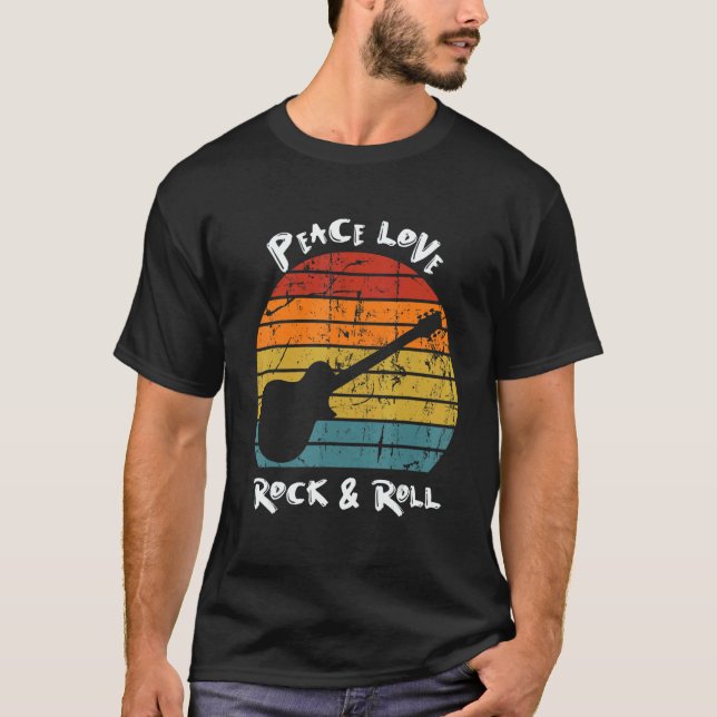 Peace Love & Rock & Roll Hippie Peace Retro 70s Vi T Shirt (Framsida)