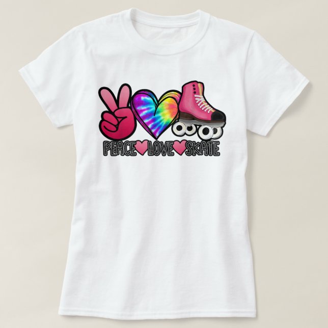 Peace Love Skate - Tie Dye Roller Skater Heart Ska T Shirt (Design framsida)