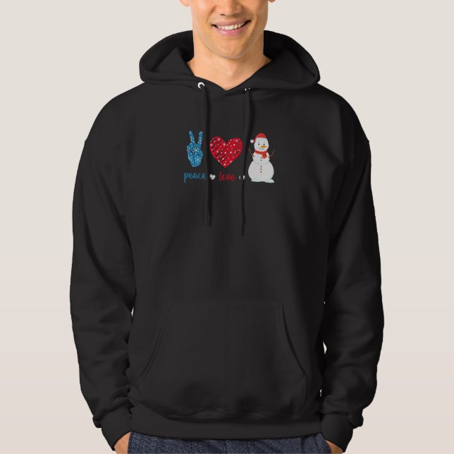 Peace Love Snowman Leopard Heart Santa Hat  Christ Hoodie (Framsida)