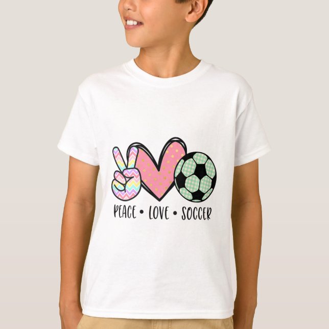 Peace Love Soccer Cute Pastel For Women Teen Girls T Shirt (Framsida)