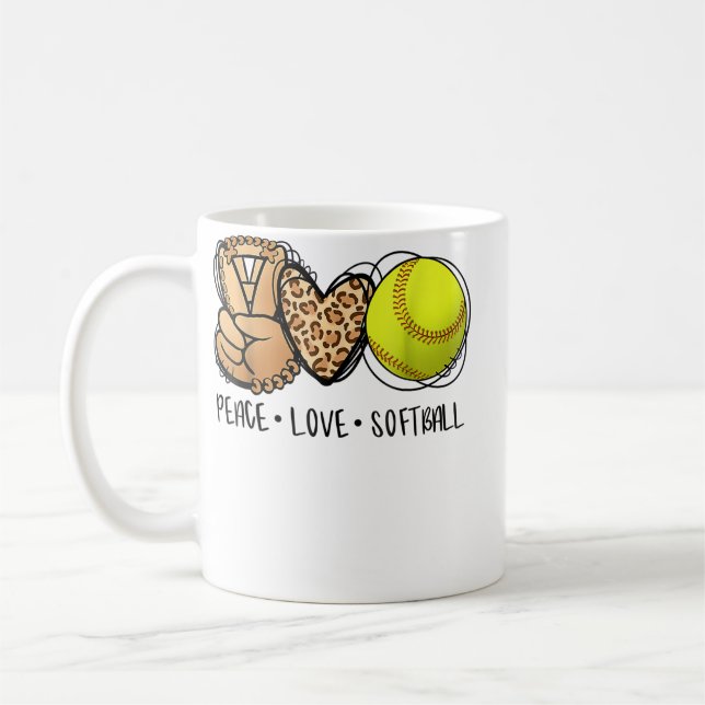 Peace Love Softball Mom Leopard Print Mother's Day Kaffemugg (Vänster)