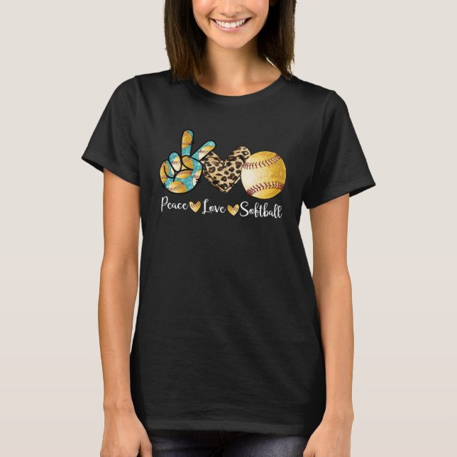 Peace Love Softball  Mom   Pitcher Catcher T Shirt (Framsida)