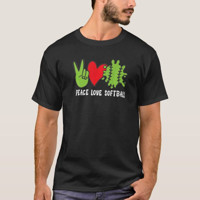 Peace Love Softball   T Shirt (Framsida)