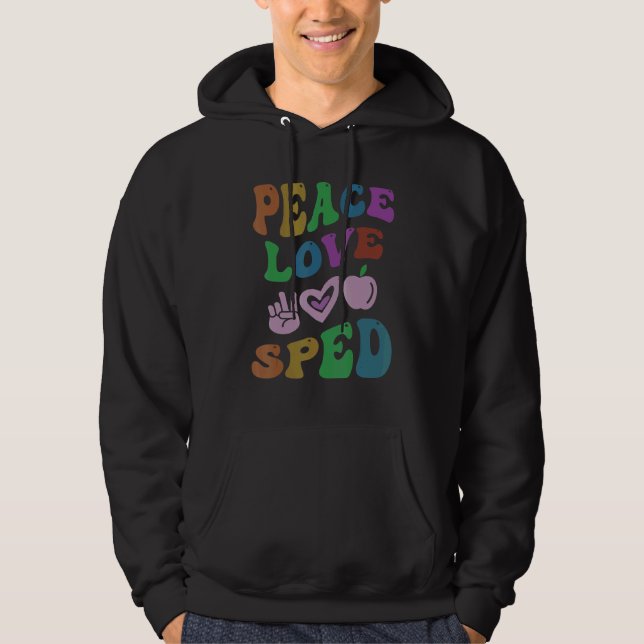 PEACE LOVE SPED Retro Special Education Groovy Sch Hoodie (Framsida)