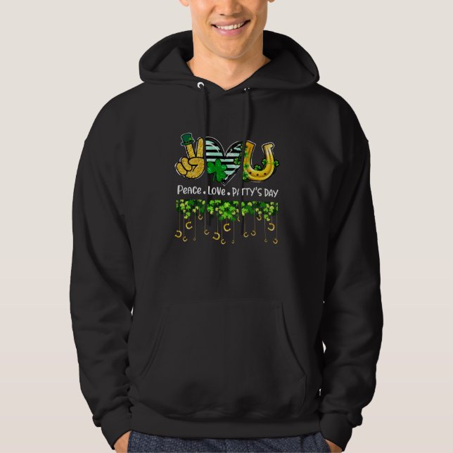 Peace Love St Patricks day Shamrock Heart for wome Hoodie (Framsida)