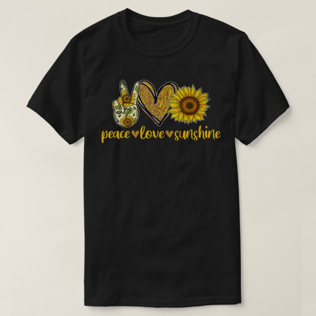 Peace Love Sunshine  Gold Heart Sunflower Hippie  T Shirt (Design framsida)