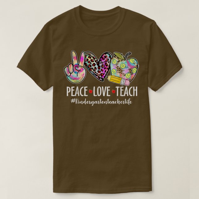 Peace Love Teach Leopard Apple Kindergarten Teache T Shirt (Design framsida)
