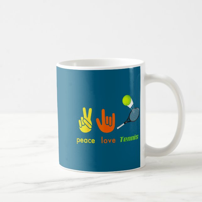 Peace Love Tennis Funny Tennis Lovers Hand Sign De Kaffemugg (Höger)