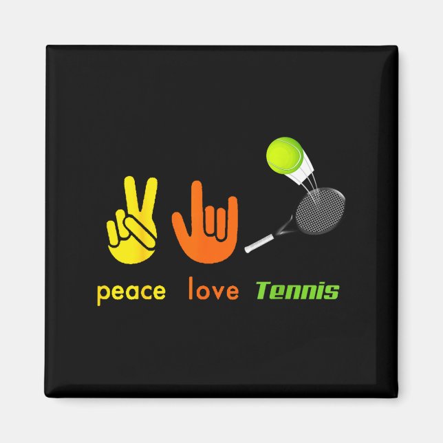 Peace Love Tennis Funny Tennis Lovers Hand Sign De Magnet (Framsidan)