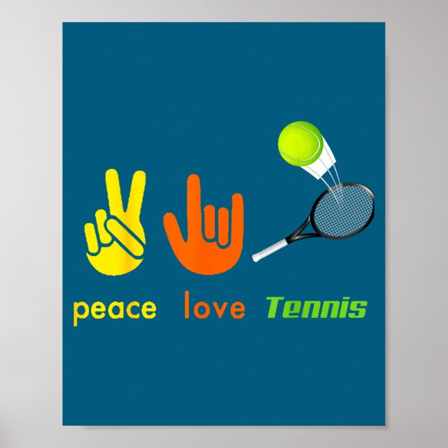 Peace Love Tennis Funny Tennis Lovers Hand Sign De Poster (Framsidan)