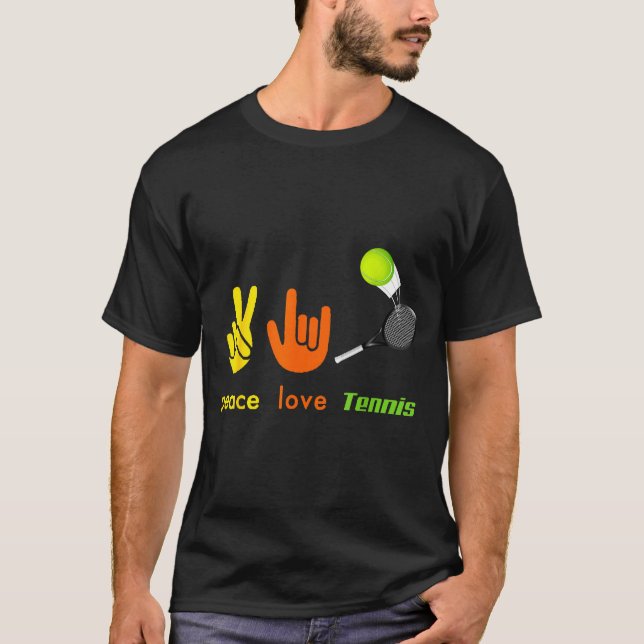 Peace Love Tennis Funny Tennis Lovers Hand Sign De T Shirt (Framsida)