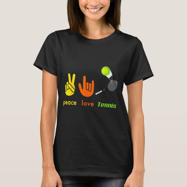 Peace Love Tennis Funny Tennis Lovers Hand Sign De T Shirt (Framsida)
