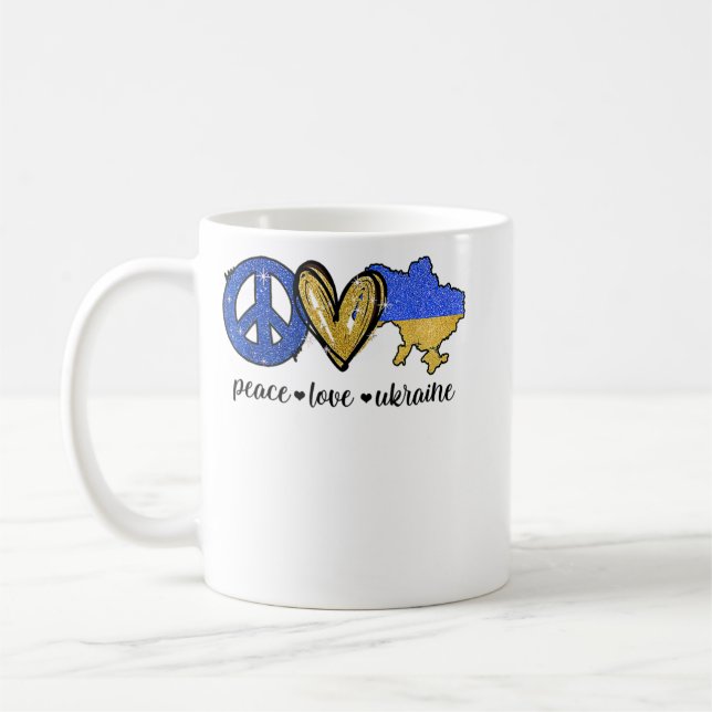 Peace, Love, Ukraine Ukrainian Flag I Stand With U Kaffemugg (Vänster)
