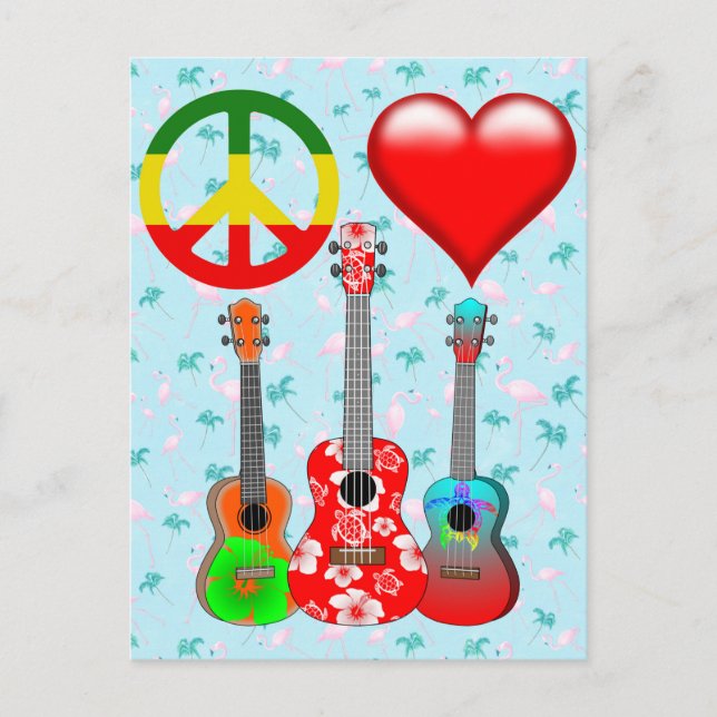 Peace Love Ukuleles Vykort (Framsida)