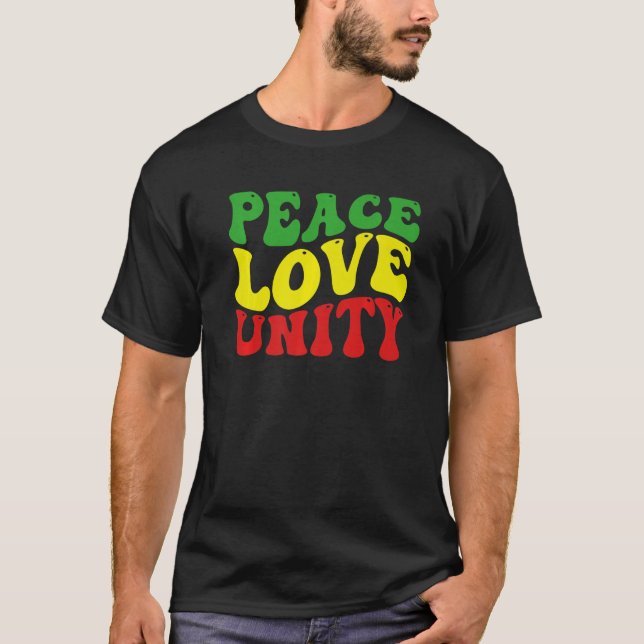 Peace Love Unity Reggae Roots Jamaica Rasta Reggae T Shirt (Framsida)