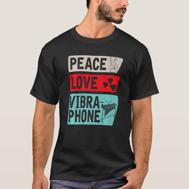 Peace Love Vibraphone Musical Instrument Player T Shirt (Framsida)