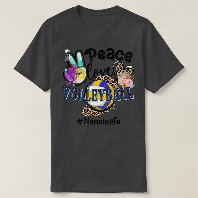 Peace Love Volleyball Nannie Life Mom Grandma Leop T Shirt (Design framsida)