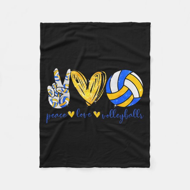 Peace Love Volleyball Retro Art Volleyball Player  Fleecefilt (Framsidan)