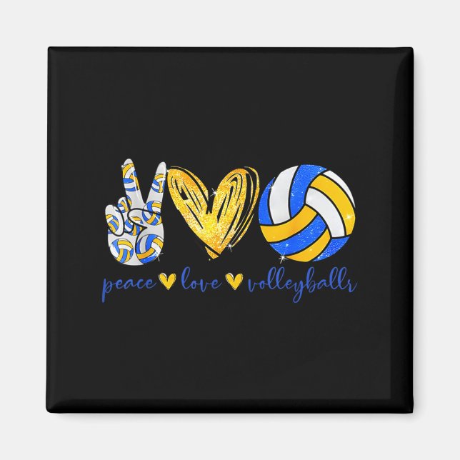 Peace Love Volleyball Retro Art Volleyball Player  Magnet (Framsidan)