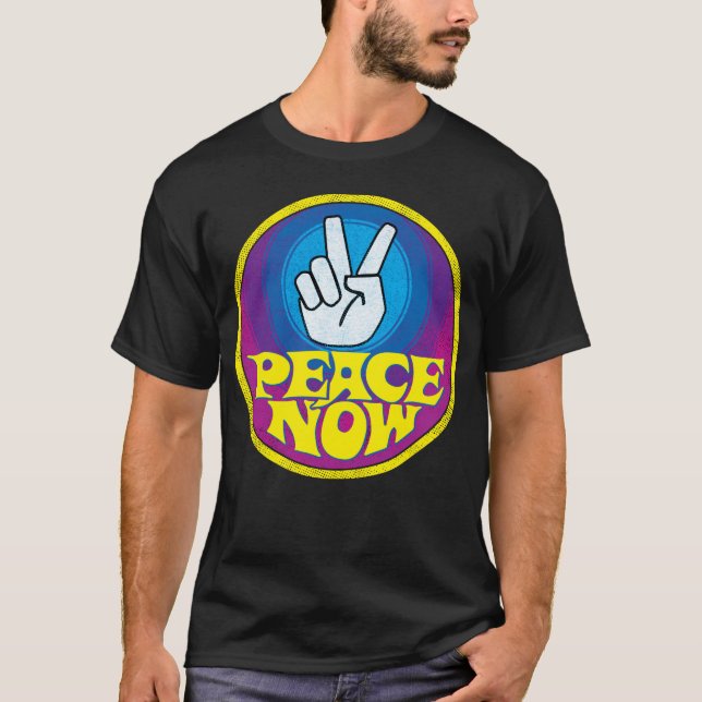 Peace Now Groovy Retro Hippie Stil Peacesign T Shirt (Framsida)