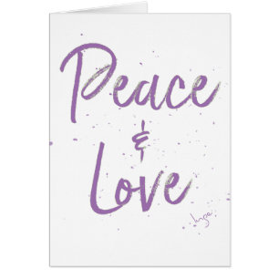 PEACE och Kärlek-Lila Hälsningskort