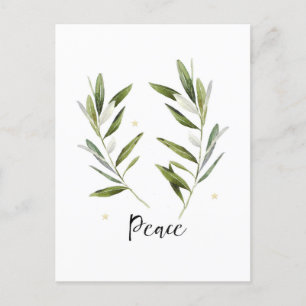 PEACE, oliver löv, jul, Helgdag, vattenfärg, Meddelande Vykort