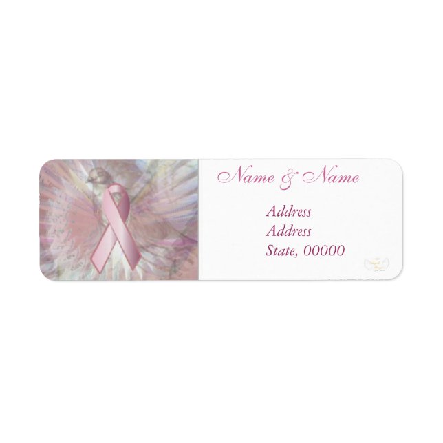 Peace on Angelic Vingar Rosa Ribbon Address Label Returadress Etikett (Framsidan)