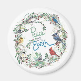 Peace On Earth Bird And Wreath Holiday Magnet
