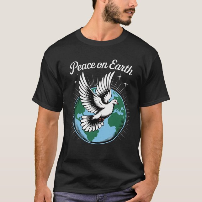 Peace On Earth Dove And Globe Faith Christmas Spir T Shirt (Framsida)