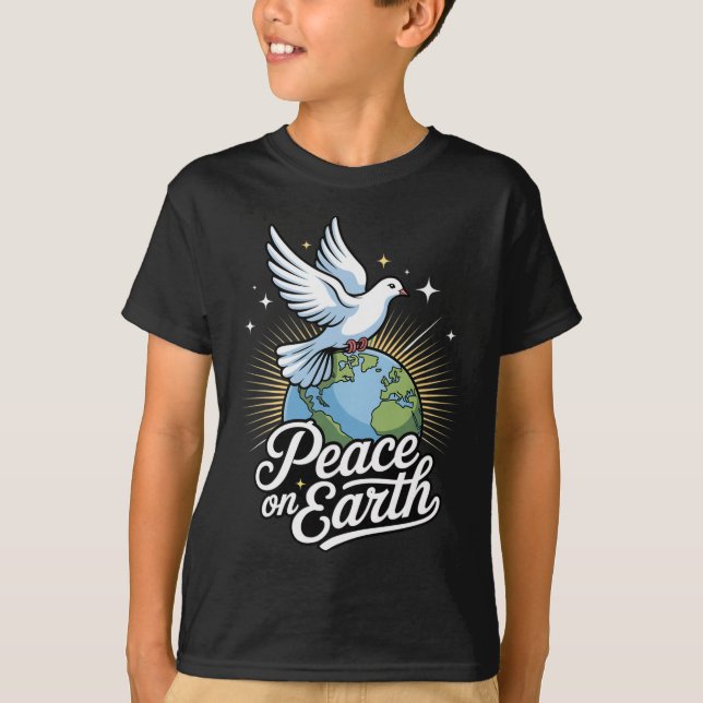 Peace On Earth Dove And Globe Faith Christmas  T Shirt (Framsida)