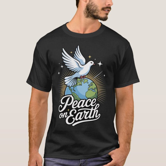 Peace On Earth Dove And Globe Faith Christmas  T Shirt (Framsida)