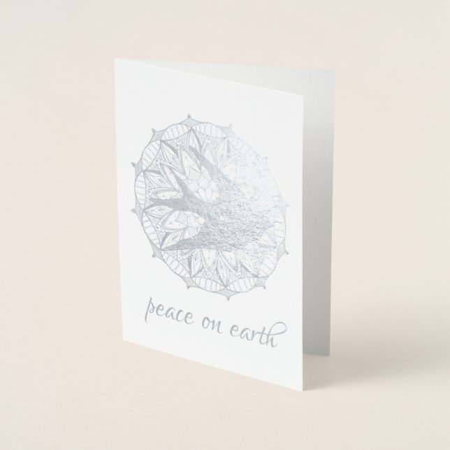 Peace on Earth Dove Mandala FOIL Helgdag Card Folierat Kort (Framsida)
