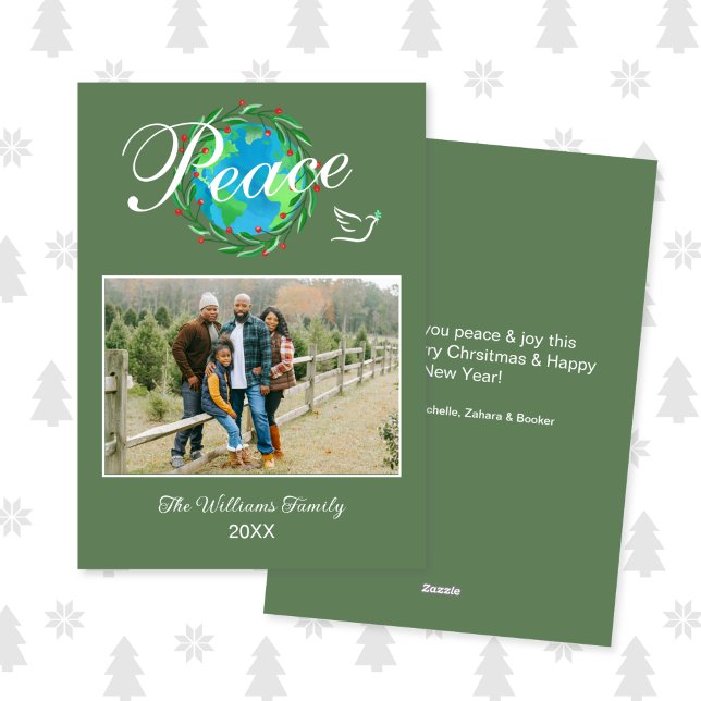 Peace on Earth Elegant Script Christmas Photo Julkort (Skapare uppladdad)