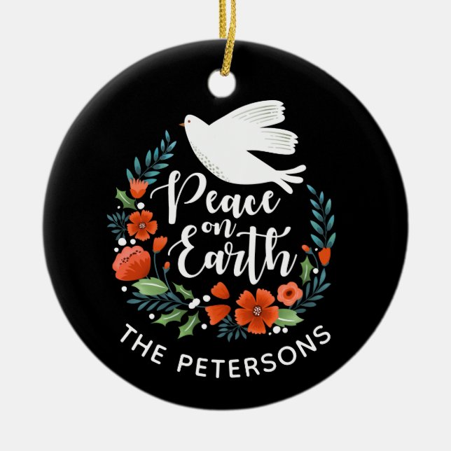 Peace on Earth Elegant White Dove-julfoto Julgransprydnad Keramik (Framsidan)