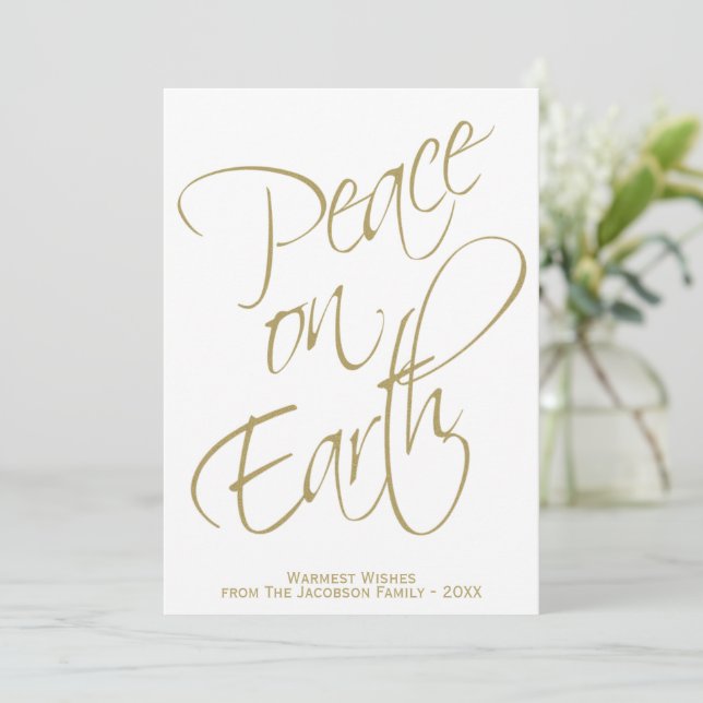 Peace on Earth Guld Script Typography Photo Julkort (Stående Fram)