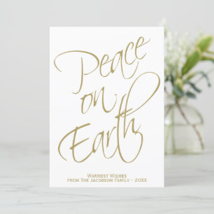 Peace on Earth Guld Script Typography Photo Julkort