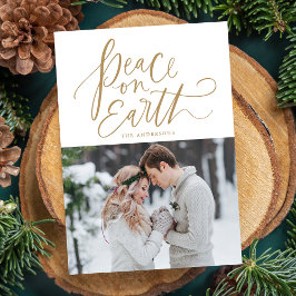 Peace on Earth Hand-Lettered Script Guld Photo Julkort