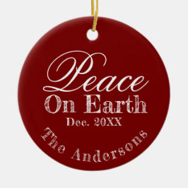 Peace On Earth Minimalist Script Christmas Red Julgransprydnad Keramik