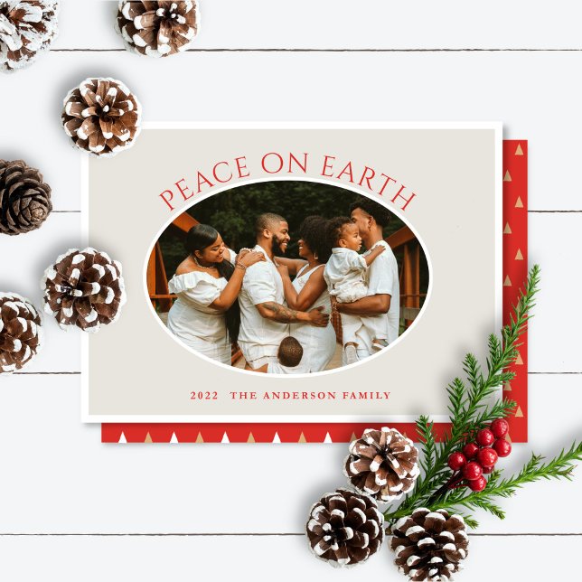 Peace on Earth Red Cameo Photo Helgdag Card Julkort (Skapare uppladdad)