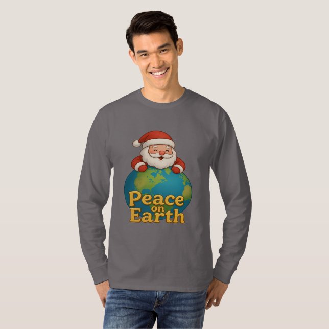 Peace on Earth Santa Christmas Holiday Gift Tee (Hel framsida)